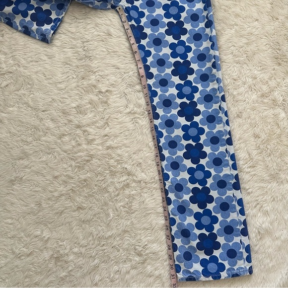 Zara Jeans Straight Leg High Rise Daisy Print Boho Hippie Floral Blue White 4 - Picture 12 of 12